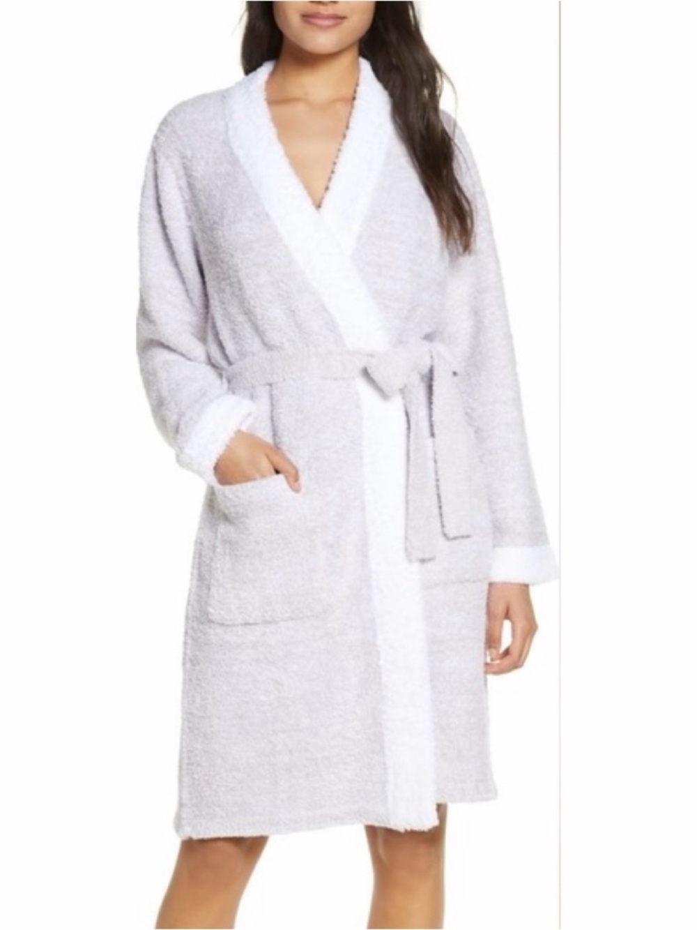 Barefoot Dreams CozyChic Short Robe Grey White Size Small/Medium